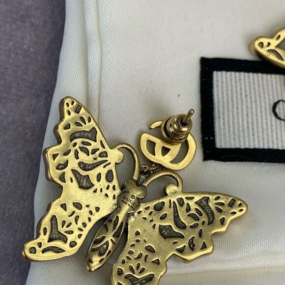 Gucci Multi Color Crystal Goldtone Butterfly Gg Earrings - Picture 6 of 7